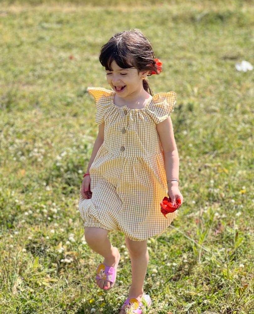 کد ۱۲۹۳ رامپر پیراهنی چهارخونه زرد