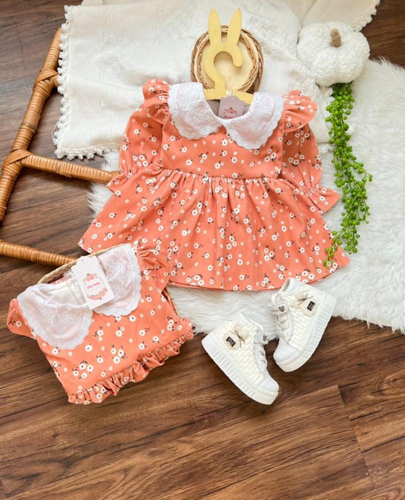 کد ۱۵۵۶ پیراهن کبریتی طرح دار گلبهی (نارنجی روشن)