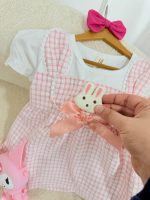 کد ۲۳۵۲ پیراهن وارداتی چهارخونه صورتی با خرگوش - Image 4