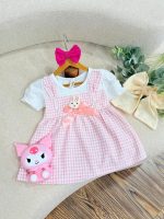 کد ۲۳۵۲ پیراهن وارداتی چهارخونه صورتی با خرگوش