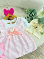 کد ۲۳۵۲ پیراهن وارداتی چهارخونه صورتی با خرگوش - Image 3