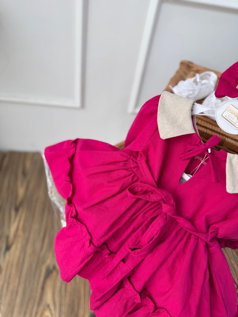 IMG-20251028-WA0183 کد ۲۷۹۹ پیراهن لینن سرخابی طرح شادلی - Image 2