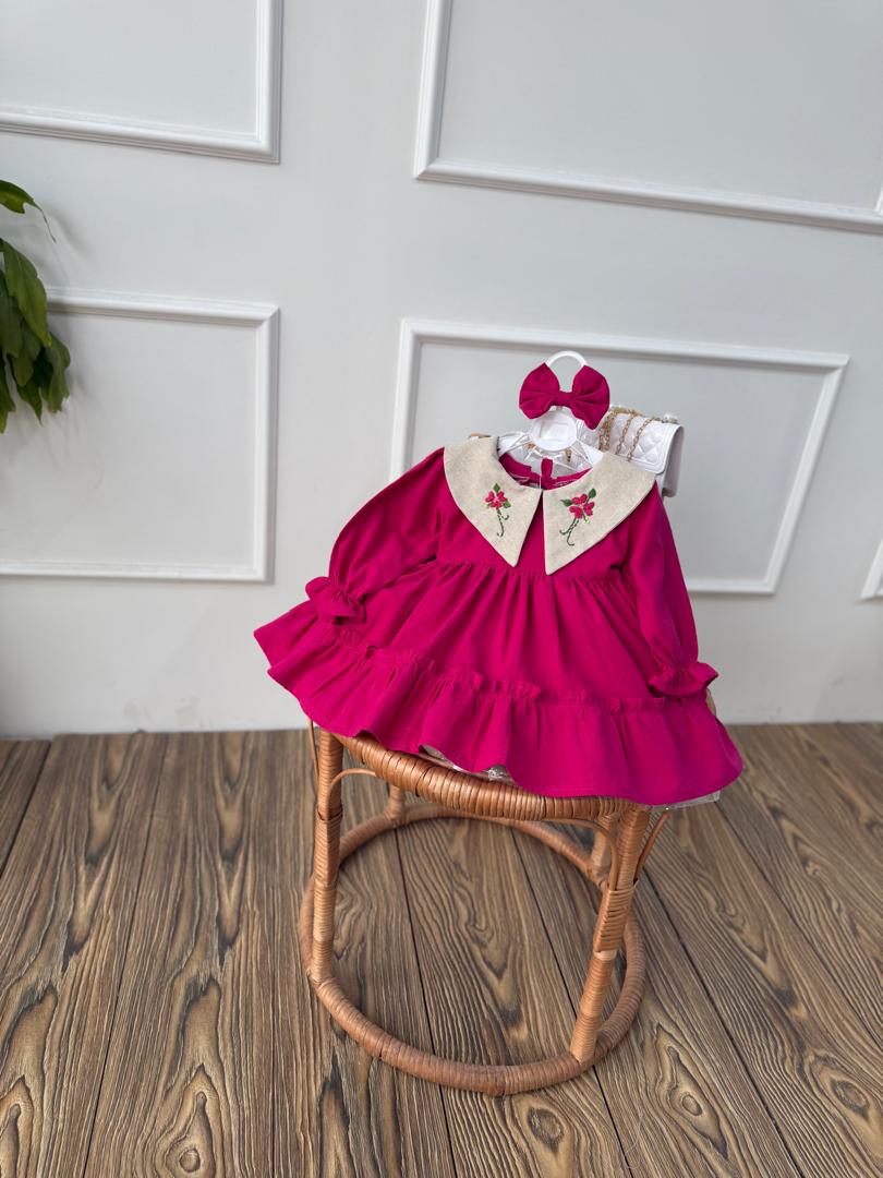 IMG-20251028-WA0184 کد ۲۷۹۹ پیراهن لینن سرخابی طرح شادلی - Image 6