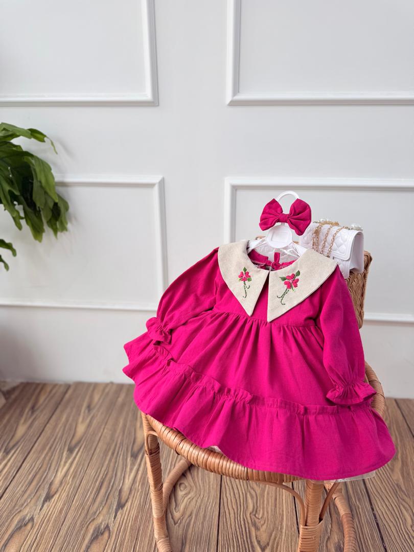 IMG-20251028-WA0186 کد ۲۷۹۹ پیراهن لینن سرخابی طرح شادلی - Image 1