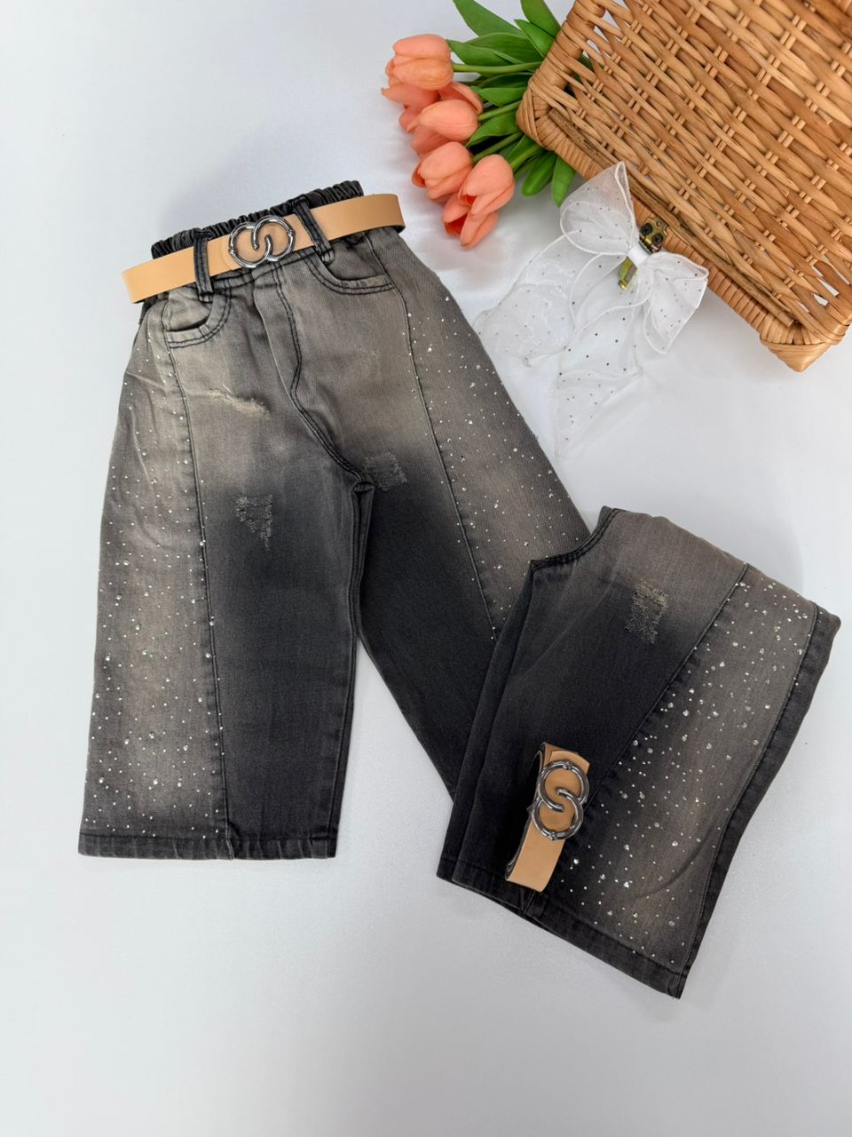 IMG-20251230-WA0087 کد 3031 شلوار جین نگین دار به همراه کمربند - Image 1