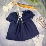 کد 1163 پیراهن سوزندوزی سرمه ای 1تا2سال آف خورده قواره دار