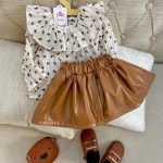 کد ۱۴۴۴ بلوز دامن چرم دارچینی