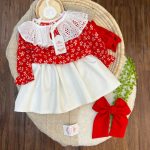 کد ۱۶۰۴ بلوز قرمز + دامن چرم سفید