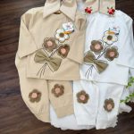 کد ۱۷۲۶ بلوز شلوار گل برجسته + پاپیون