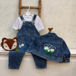 کد ۱۷۵۵ سه تیکه جین طرح بابونه های قلبی qp