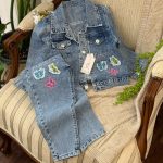 کد ۱۷۸۴ ست دوتیکه لی گلدوزی طرح پروانه های رنگارنگ