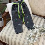 کد 1942 شلوار جین زغالی گل صورتی