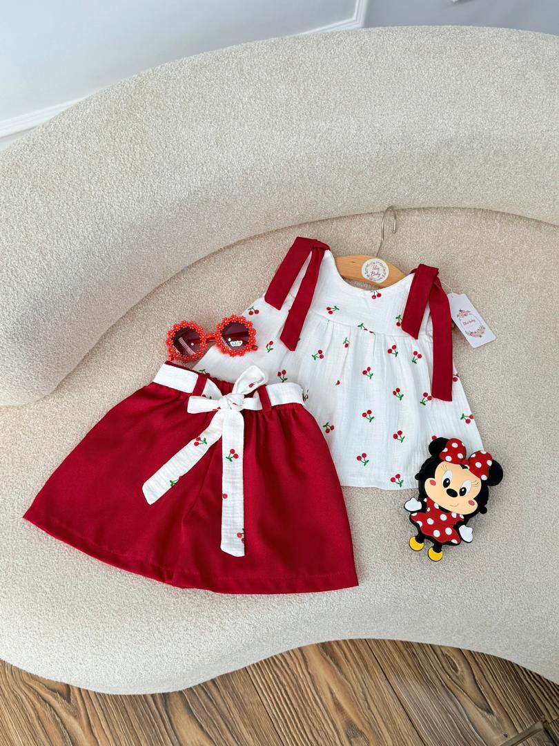 کد 2457 تاپ شلوارک موسلین آلبالو