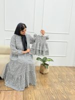 کد 2201 پیراهن گل ریز سفید دخترانه و پیراهن مادر - Image 9