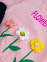 کد ۲۴۹۹ بلوز شلوار صورتی گل برجسته FLOWERS - Image 5