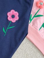 کد ۲۴۹۹ بلوز شلوار صورتی گل برجسته FLOWERS - Image 2