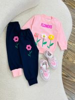 کد ۲۴۹۹ بلوز شلوار صورتی گل برجسته FLOWERS - Image 6