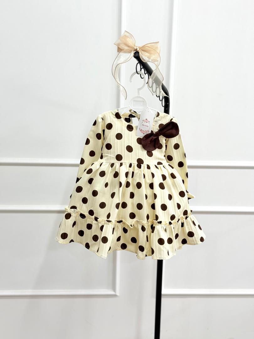 کد ۲۵۹۲ پیراهن طرح آیوا خالخالی کرم قهوه ای