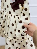 کد ۲۵۹۲ پیراهن طرح آیوا خالخالی کرم قهوه ای - Image 4