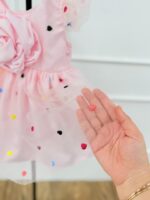 کد ۲۶۸۵ پیراهن توری صورتی با گل برجسته طرح نگاه - Image 3