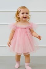 کد 2741 پیراهن تولدی توری صورتی طرح ملینا - Image 2