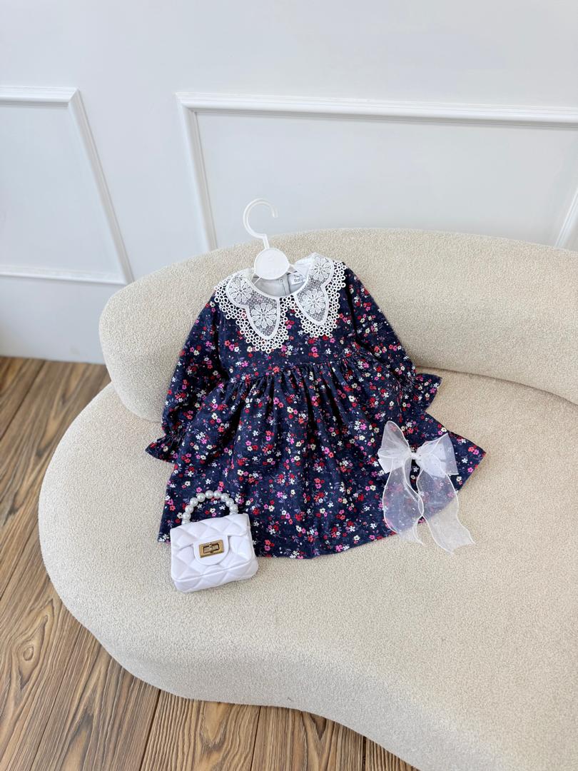 کد ۲۷۶۹ پیراهن کبریتی طرح دار گل ریز سرمه ای طرح پونه