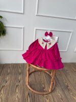 کد ۲۷۹۹ پیراهن لینن سرخابی طرح شادلی - Image 6