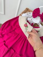 کد ۲۷۹۹ پیراهن لینن سرخابی طرح شادلی - Image 4