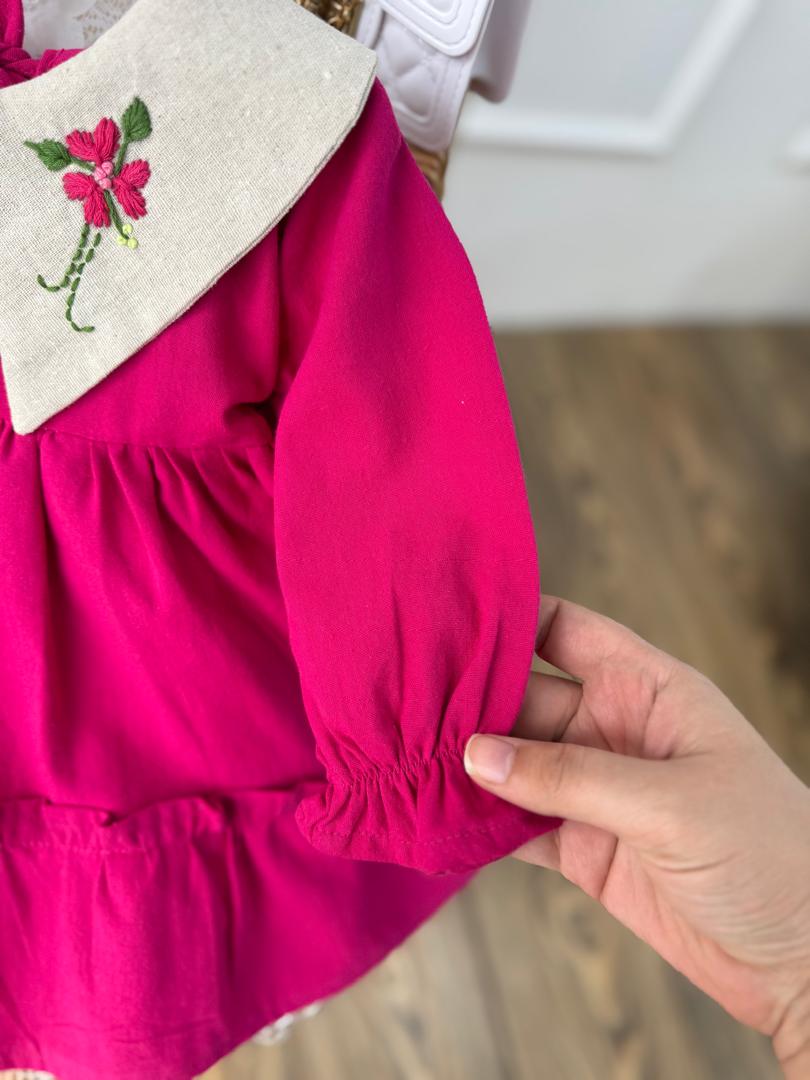 IMG-20251028-WA0188 کد ۲۷۹۹ پیراهن لینن سرخابی طرح شادلی - Image 3