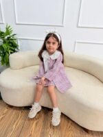 کد ۲۸۰۰ سارافون +کت شنل چهارخونه صورتی - Image 7