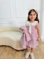 کد ۲۸۰۰ سارافون +کت شنل چهارخونه صورتی - Image 2