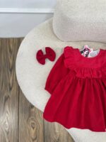 کد ۲۸۲۲ پیراهن قرمز یقه سوزندوزی طرح سارینا - Image 5