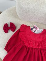 کد ۲۸۲۲ پیراهن قرمز یقه سوزندوزی طرح سارینا - Image 4