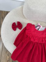 کد ۲۸۲۲ پیراهن قرمز یقه سوزندوزی طرح سارینا - Image 6