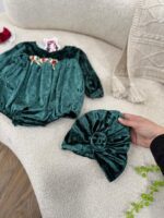 کد ۲۸۳۹ بادی مخمل سبز سه گل - Image 5