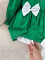 کد ۲۸۴۹ پیراهن سوزندوزی سبز طرح هدیه - Image 2