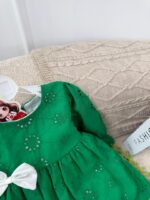 کد ۲۸۴۹ پیراهن سوزندوزی سبز طرح هدیه - Image 4