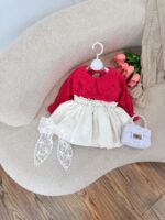 کد ۲۸۶۲ بلوز قرمز+دامن چرم سفید