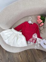 کد ۲۸۶۲ بلوز قرمز+دامن چرم سفید - Image 2