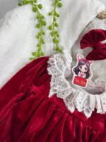 کد ۲۸۹۴ بادی مخمل قرمز یقه گیپور نیلای - Image 4