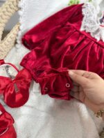 کد ۲۸۹۴ بادی مخمل قرمز یقه گیپور نیلای - Image 5