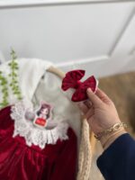 کد ۲۸۹۴ بادی مخمل قرمز یقه گیپور نیلای - Image 2