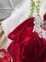 کد ۲۸۹۴ بادی مخمل قرمز یقه گیپور نیلای - Image 3