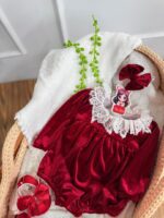 کد ۲۸۹۴ بادی مخمل قرمز یقه گیپور نیلای - Image 6