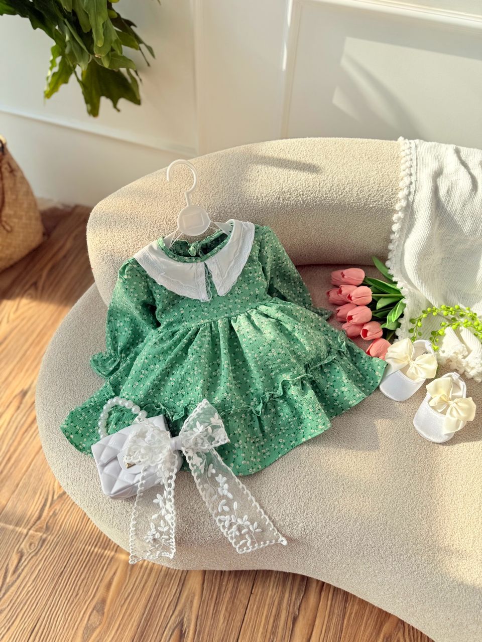 کد ۲۹۱۱ پیراهن شکوفه ریز سبز ماچا