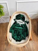 کد 2919 بادی مخمل یقه گیپور سبز طرح گندم - Image 7