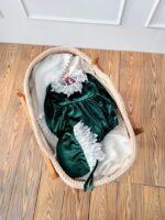 کد 2919 بادی مخمل یقه گیپور سبز طرح گندم