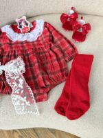 کد 2925 بادی کریسمسی یقه گیپوری طرح اسکارلت - Image 6