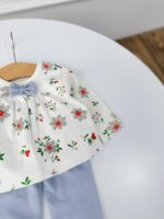 کد ۳۰۰۴ بلوز شلوار گل زمینه سفید +هدست - Image 2