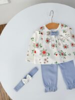 کد ۳۰۰۴ بلوز شلوار گل زمینه سفید +هدست - Image 3